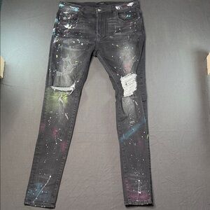 AMIRI Black Multicolor Paint-Splatter Skinny Jeans